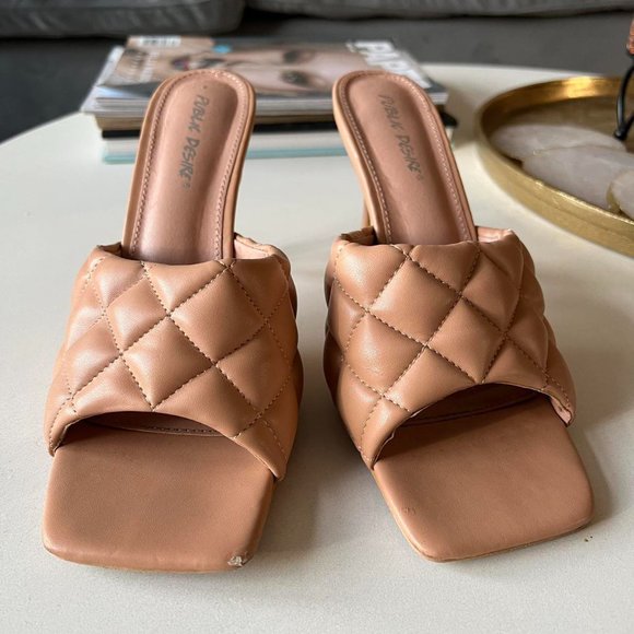 Nude Square Toe Slip on Heeled Mules - Picture 2 of 4